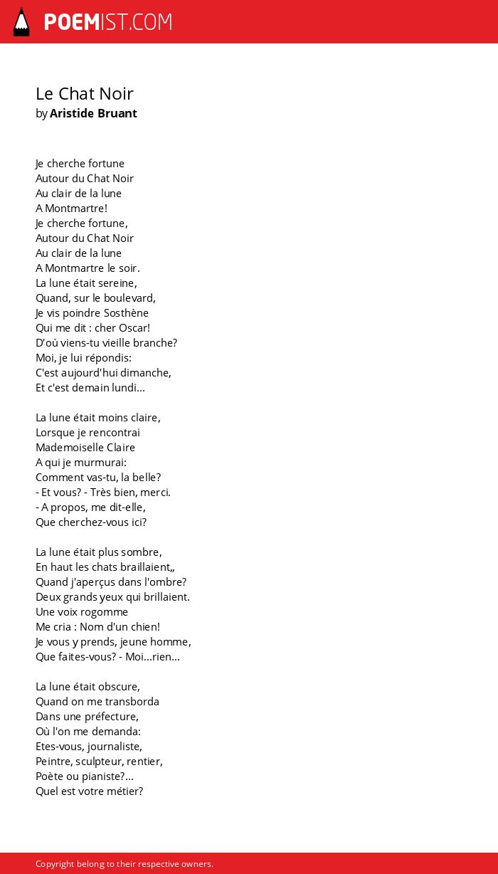 Le Chat Noir By Aristide Bruant Poemist