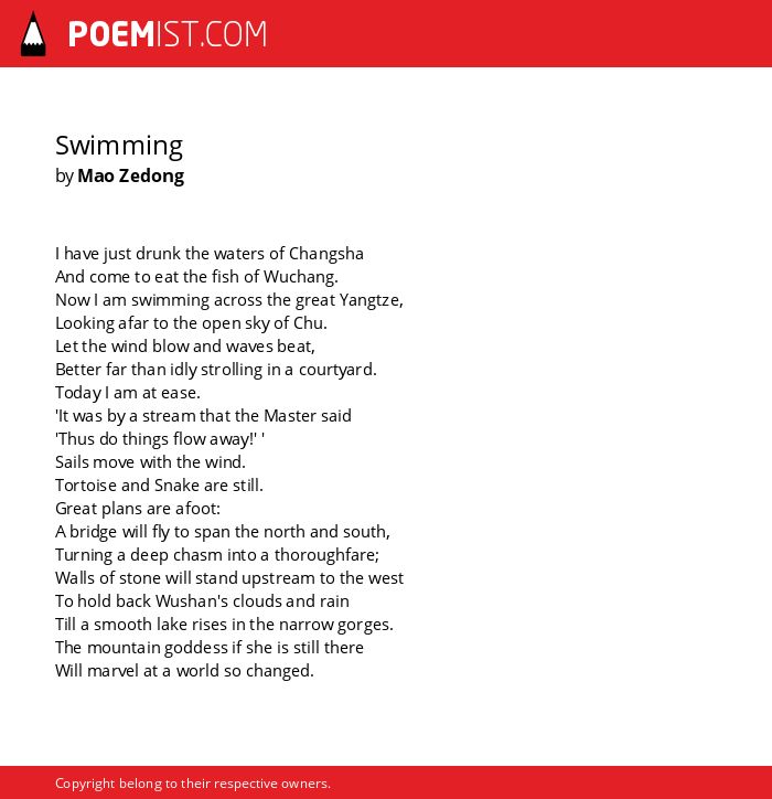 Swimming By Mao Zedong Poemist